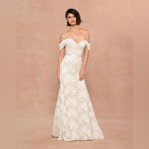 Hayley Paige Off-Shoulder Ivory Lace Gown